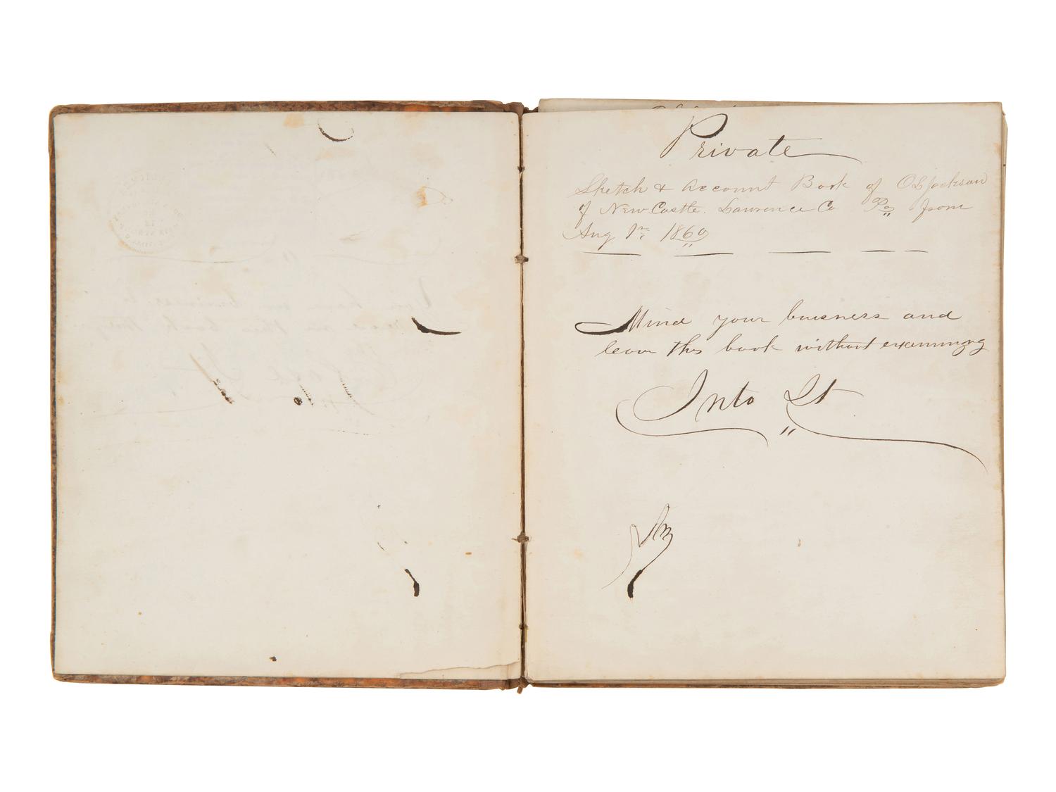 JACKSON, Col. Oscar L. (1840-1920). Five journals, incl. descriptions of Oscar L. Jackson's political activism during the 1860 campaign and his service with 63rd OVI, with campaign broadside noting Jackson as a speaker.