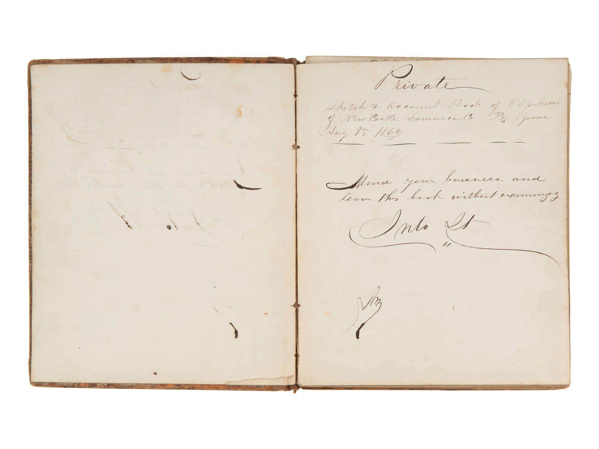 JACKSON, Col. Oscar L. (1840-1920). Five journals, incl. descriptions of Oscar L. Jackson's political activism during the 1860 campaign and his service with 63rd OVI, with campaign broadside noting Jackson as a speaker.
