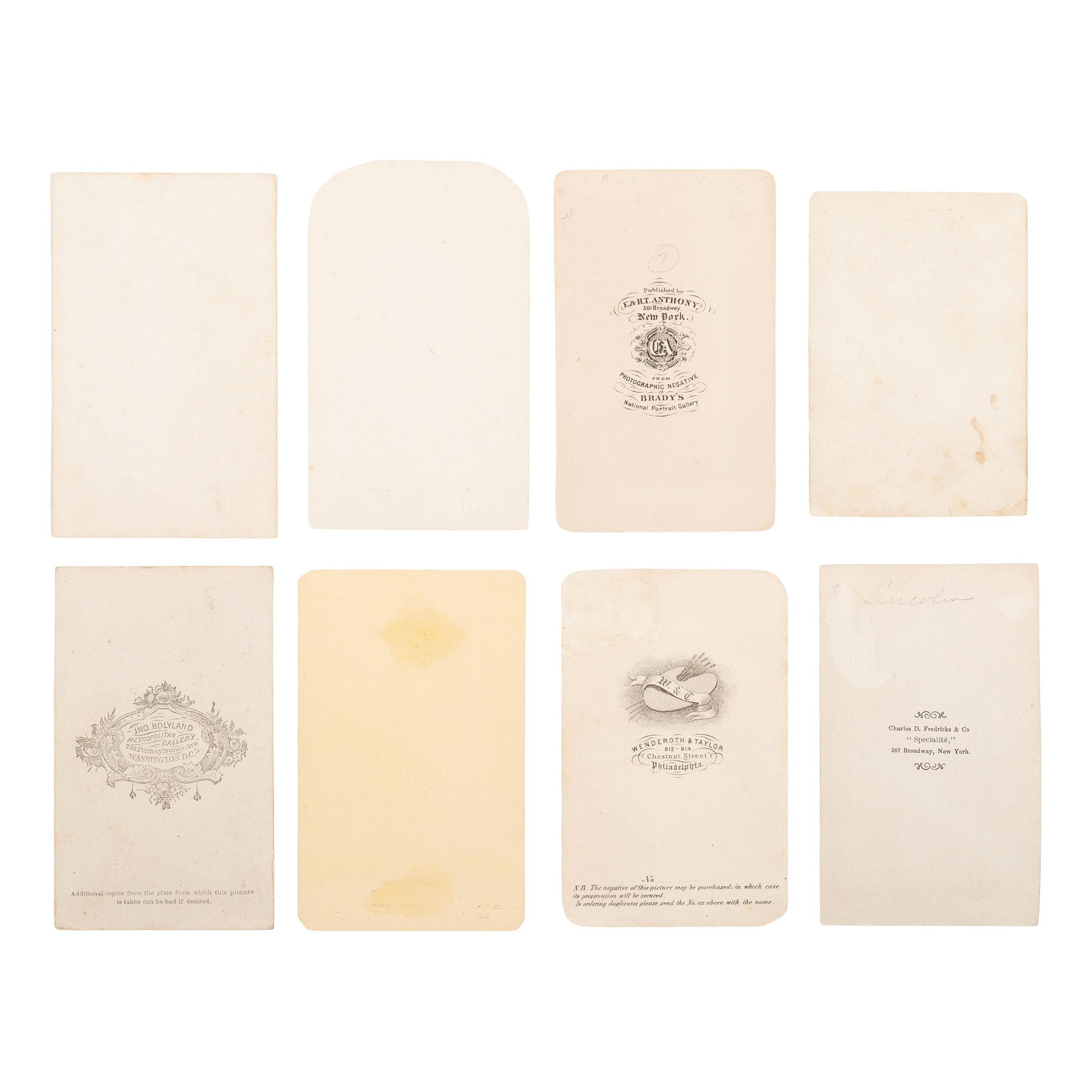 [Lincoln, Abraham] Group of Eight Carte de Visites of Lincoln, incl. Last Known Photo by Henry F. Warren.