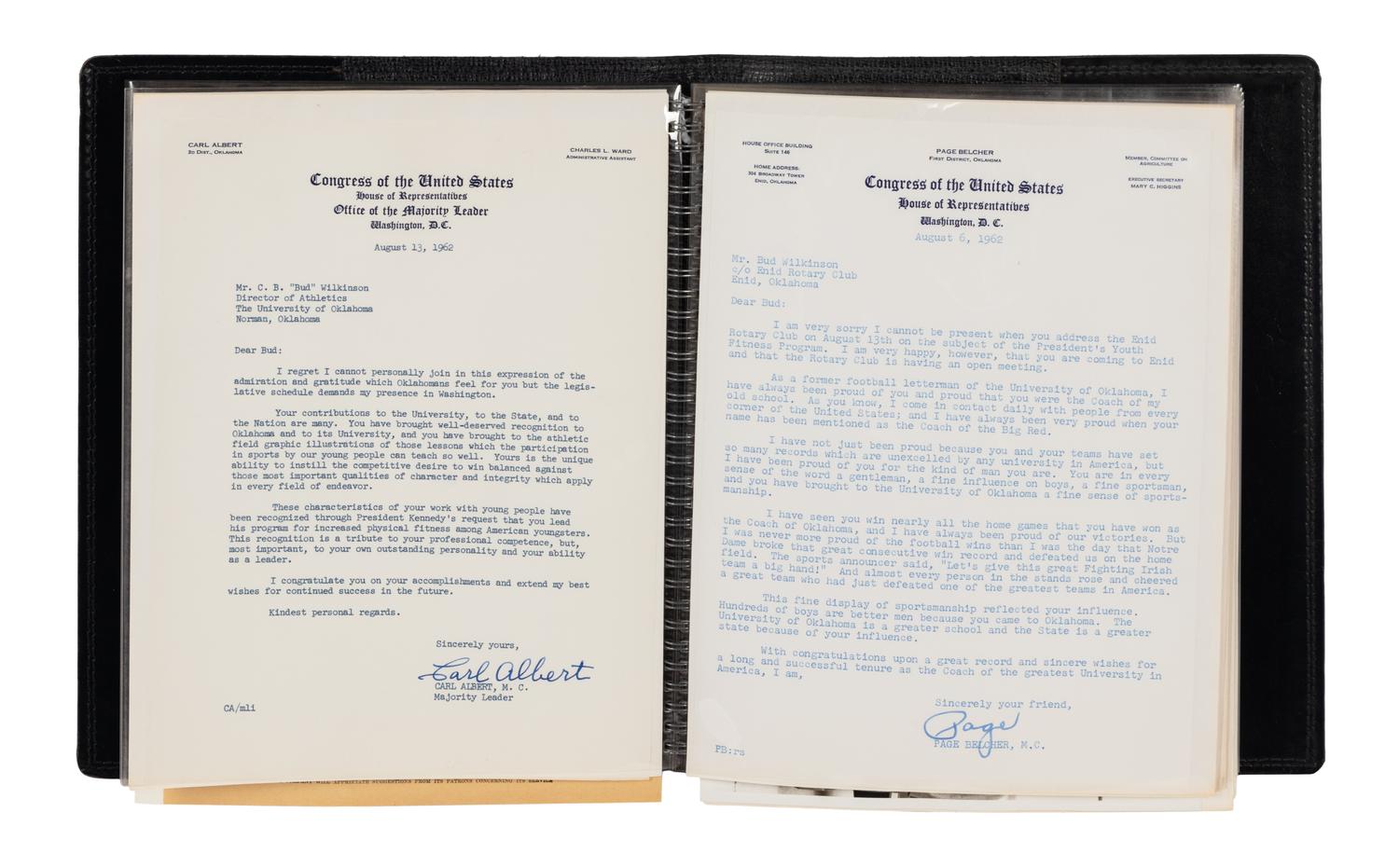An August 13, 1962 Enid, Oklahoma Bud Wilkinson Day Presentation Including Telegram from President John F. Kennedy