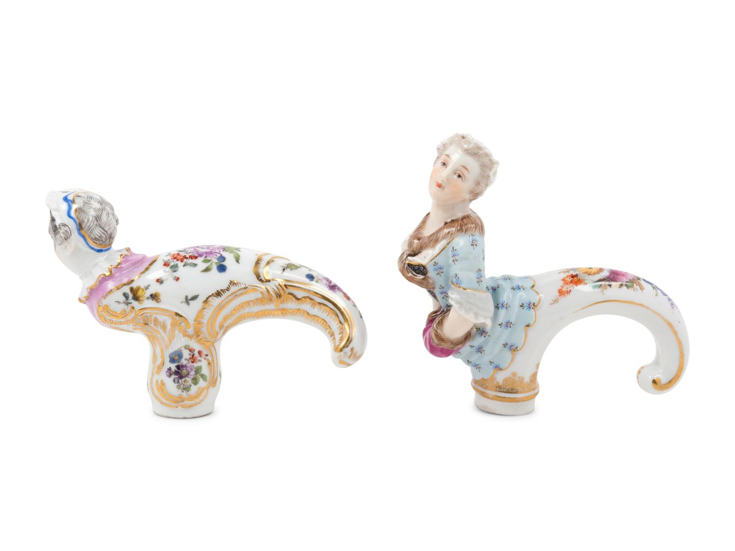 A Pair of German Porcelain Cane Handles