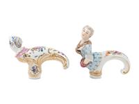 A Pair of German Porcelain Cane Handles