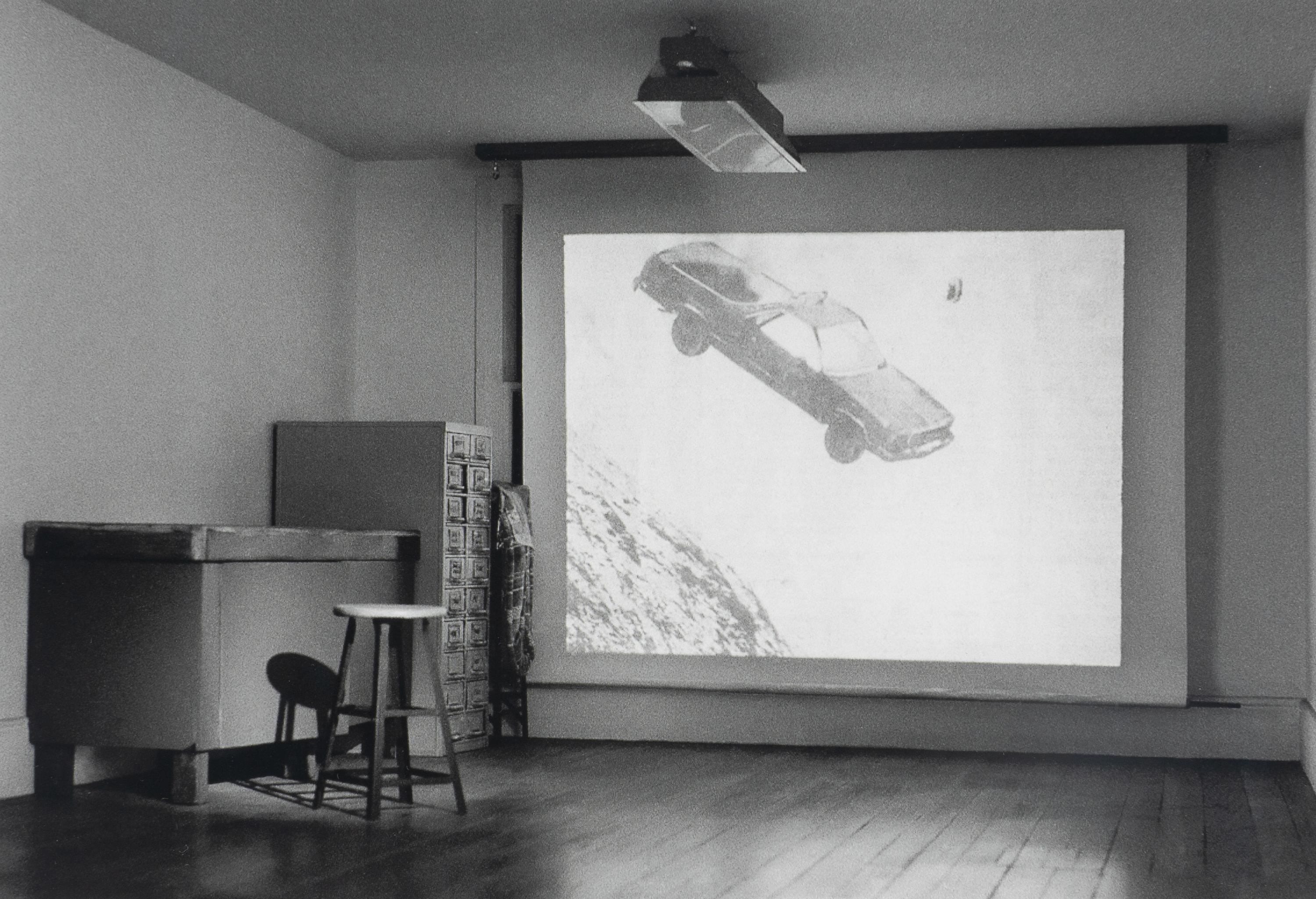 Four works from Studio Projections, 1979 (Number 17, Car Crash; Number 22, Beauty Treatment; Number A1, Village ; and Number A3, Dust Storm); printed 2013