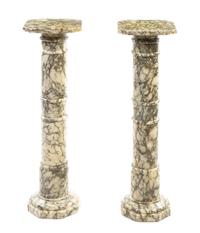 A Pair of Continental Marble Pedestals, Height 39 1/4 inches (each).