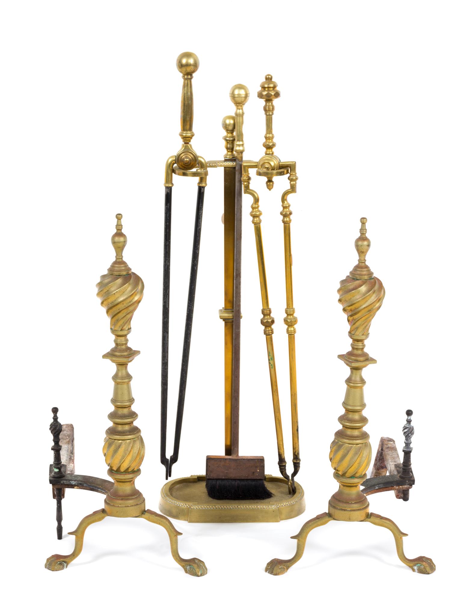 A Pair of Georgian Style Brass Andirons Height 23 1/2 inches.