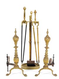 A Pair of Georgian Style Brass Andirons Height 23 1/2 inches.
