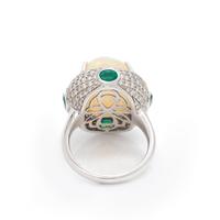 OPAL, DIAMOND AND EMERALD RING