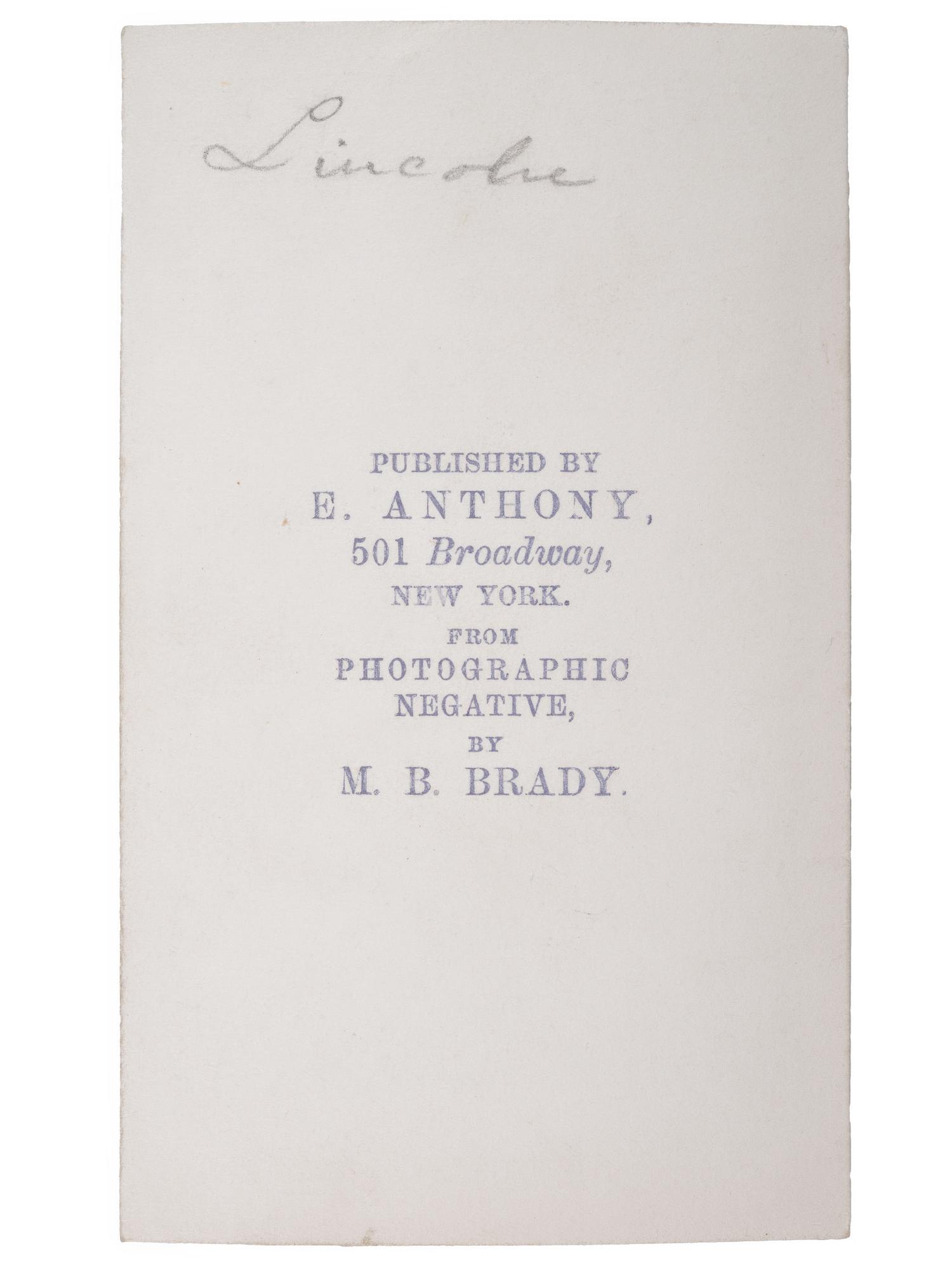 [LINCOLNIANA]. Album containing 50 CDVs of personalities from the US and abroad, featuring the Abraham Lincoln "Cooper Union" pose by Mathew Brady.