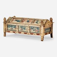 A Prisoner-of-War carved and paint-decorated bone game box circa 1815