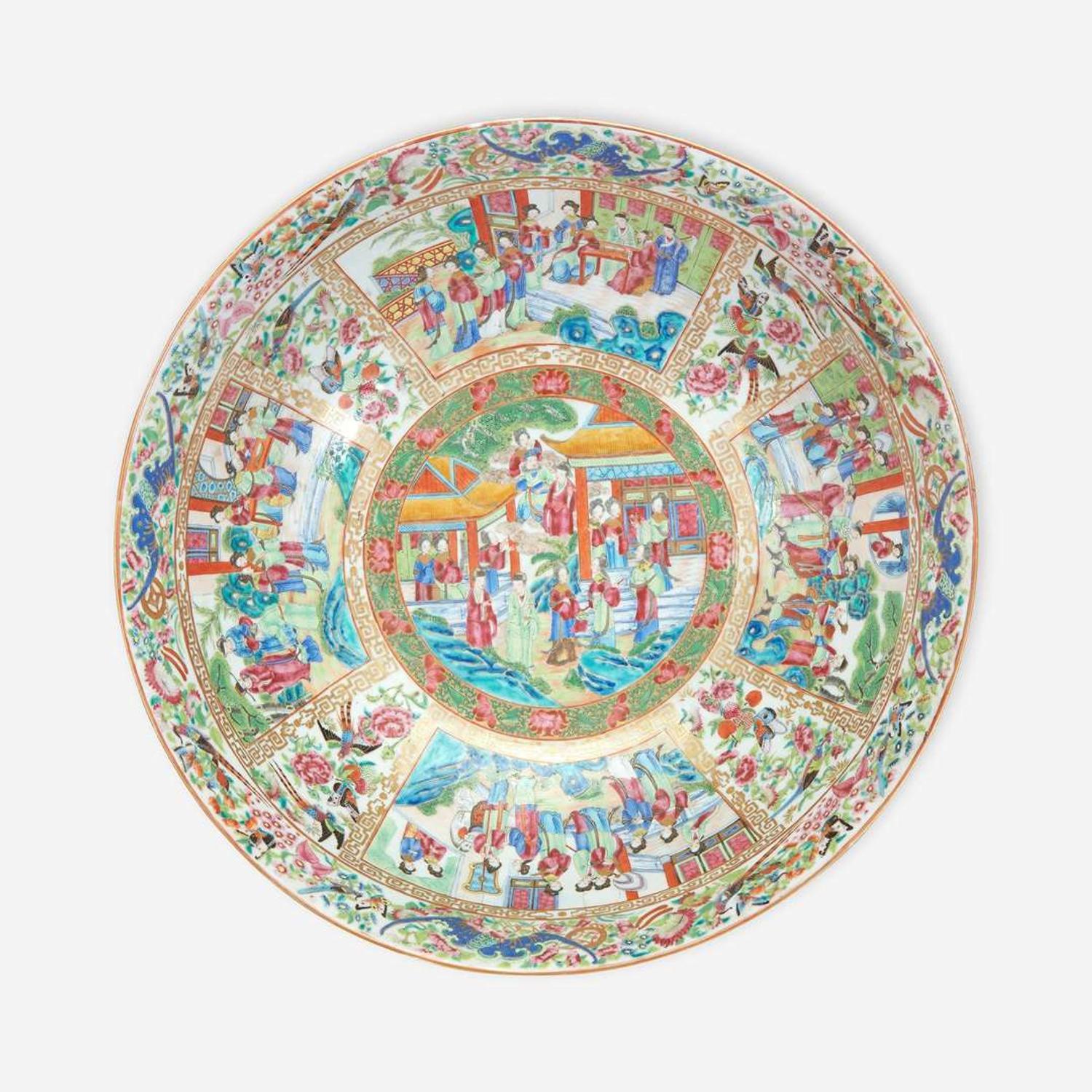 A Massive Chinese Export Porcelain Rose Medallion Punch Bowl 19th century