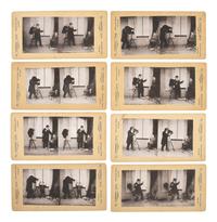 [EARLY PHOTOGRAPHY]. 8 stereoviews of a photographer trying to take a portrait of "Naughty Norman."