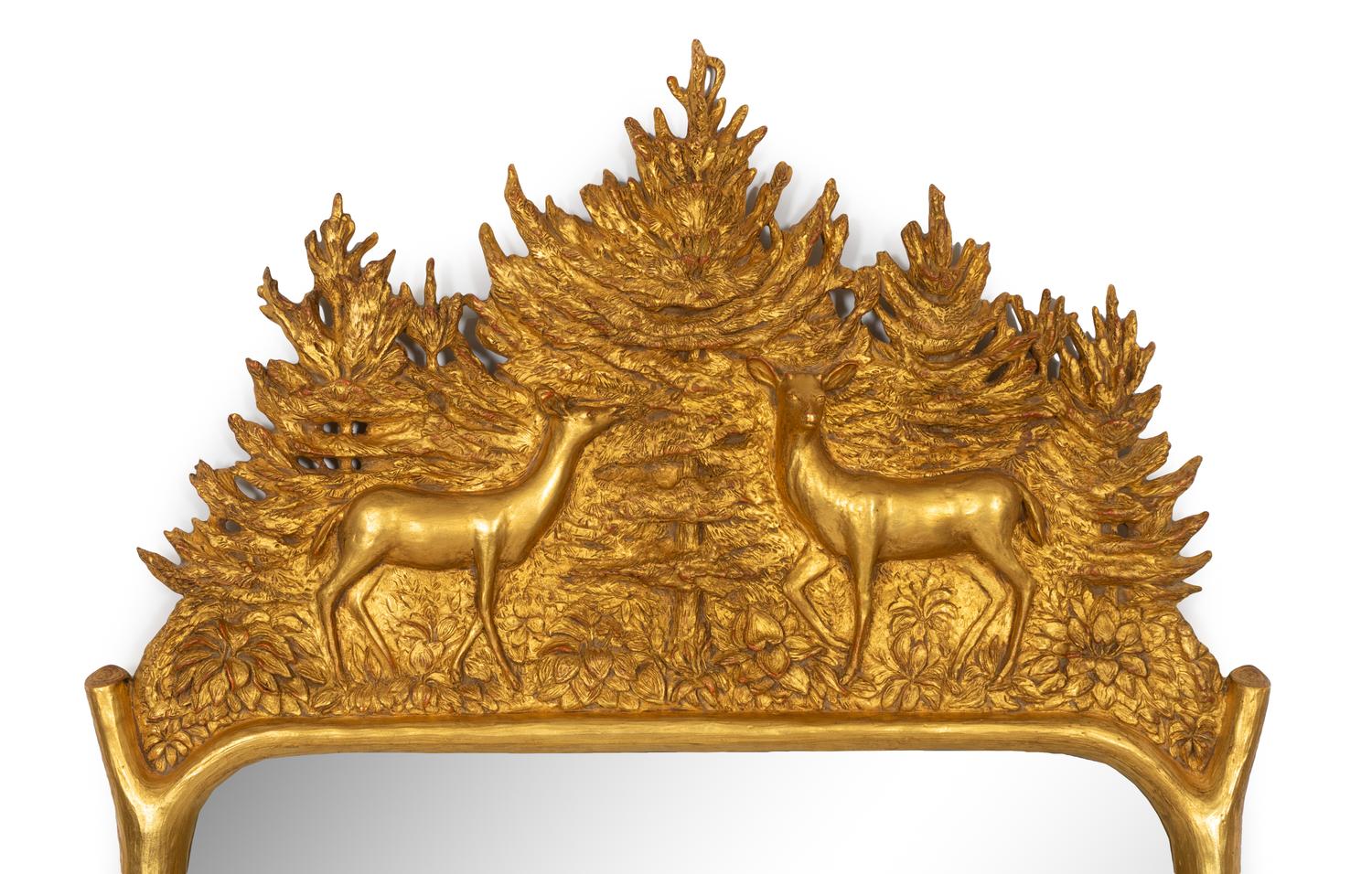 A Carver's Guild Giltwood The Deer Who Eat My Hosta Mirror