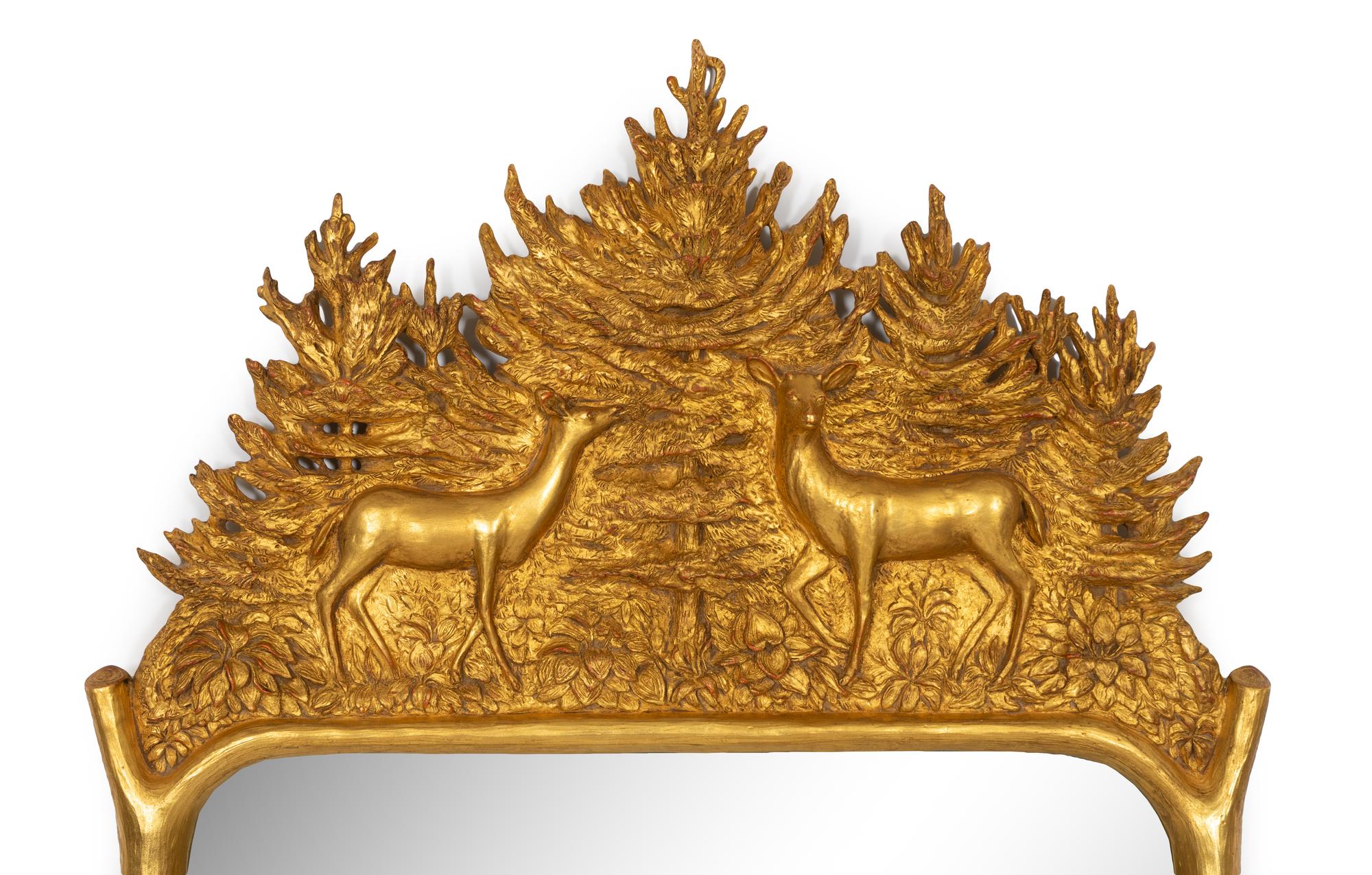 A Carver's Guild Giltwood The Deer Who Eat My Hosta Mirror