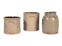 Three Cobalt-Decorated Stoneware Crocks
