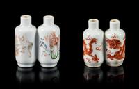Two Double-Bottle Porcelain Snuff Bottles Height of tallest 2 inches. — LATE 19TH/EARLY 20TH CENTURY