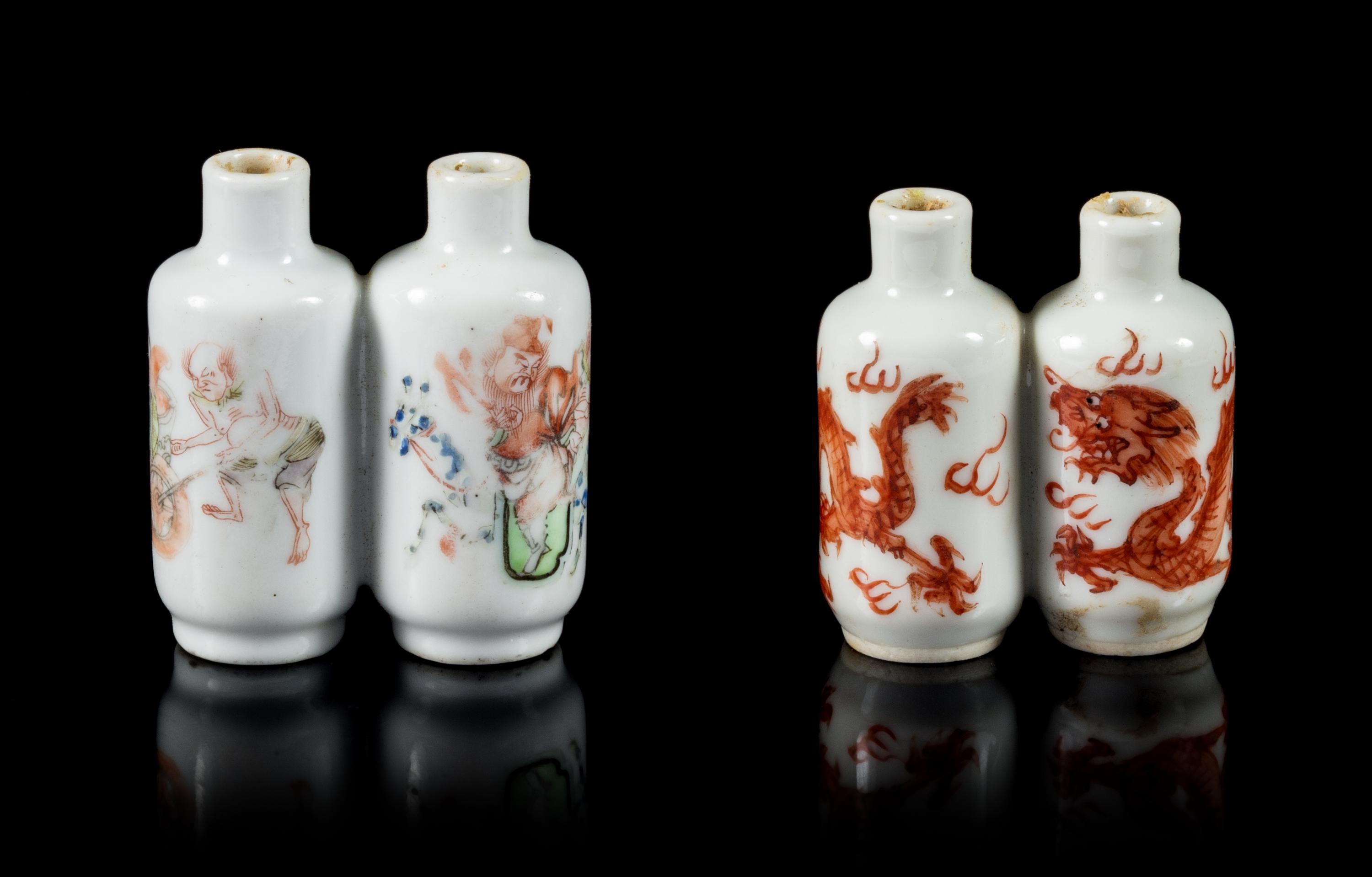 Two Double-Bottle Porcelain Snuff Bottles Height of tallest 2 inches. — LATE 19TH/EARLY 20TH CENTURY