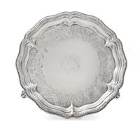 A George II Silver Salver, George Methuen, London, 1745, of circular form with a scalloped rim, the field chased with later floral and