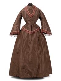 Silk Taffeta Two-Piece Dress Trimmed with Fringe, 1860s