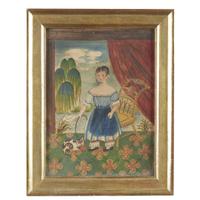 American School 19th century Portrait of a child with hoop, cat and fancy chair