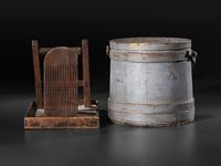 A Box Tape Loom and Painted Firkin