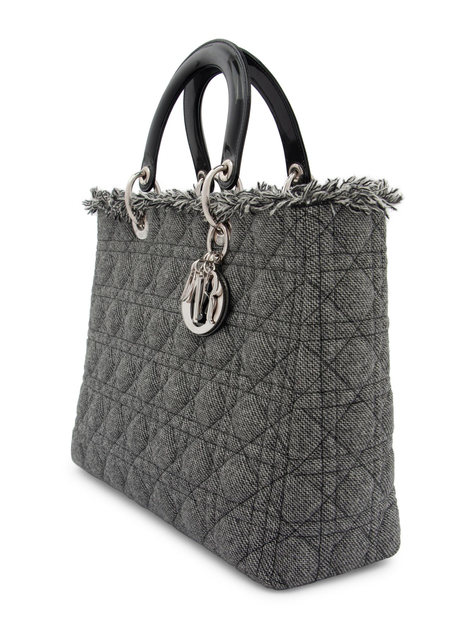 Christian Dior Gray Wool Cannage Medium Lady Dior Bag, 2011