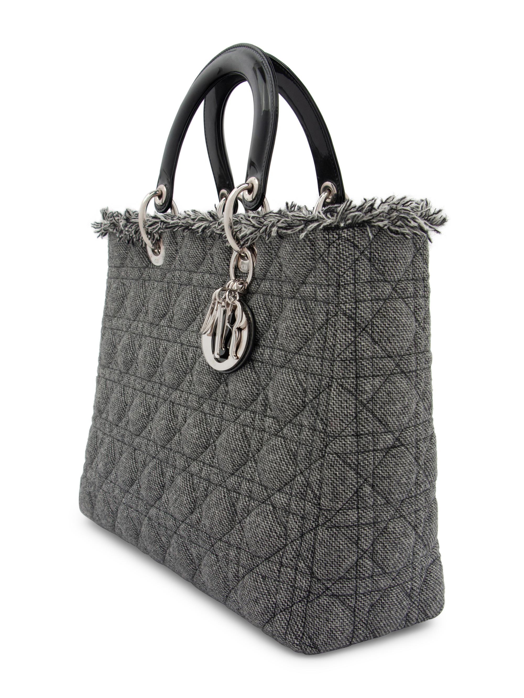 Christian Dior Gray Wool Cannage Medium Lady Dior Bag, 2011