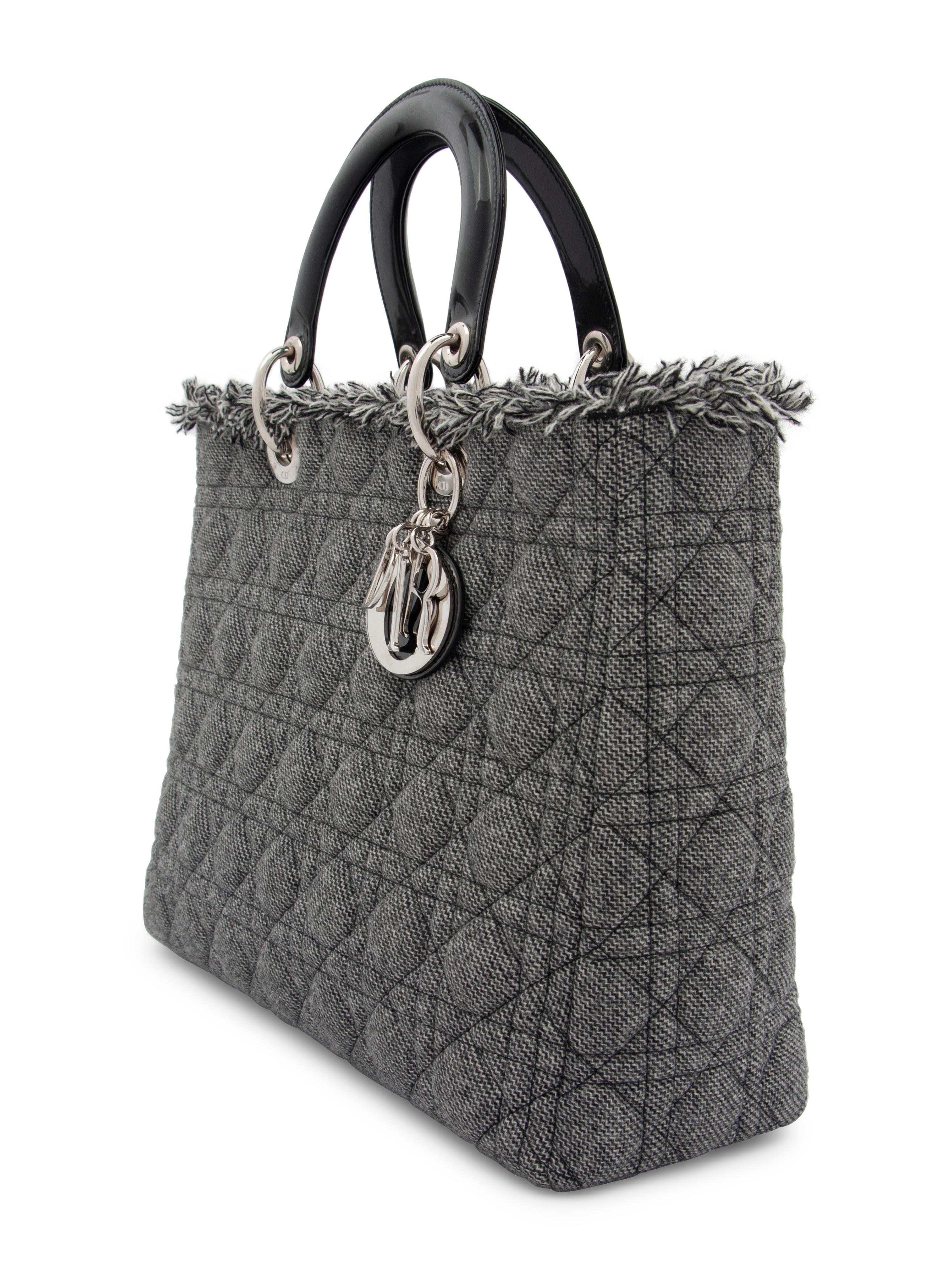 Christian Dior Gray Wool Cannage Medium Lady Dior Bag, 2011