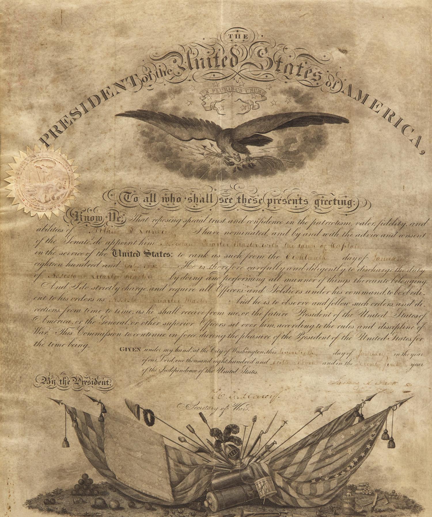 [Presidential] Polk, James K. Partially-Printed Military Commission, signed