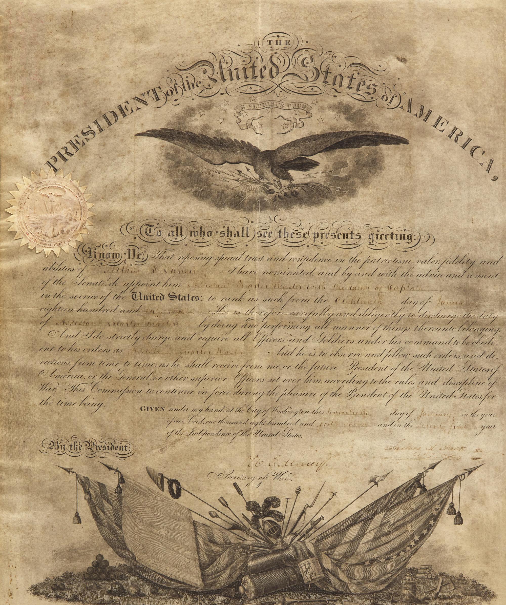 [Presidential] Polk, James K. Partially-Printed Military Commission, signed
