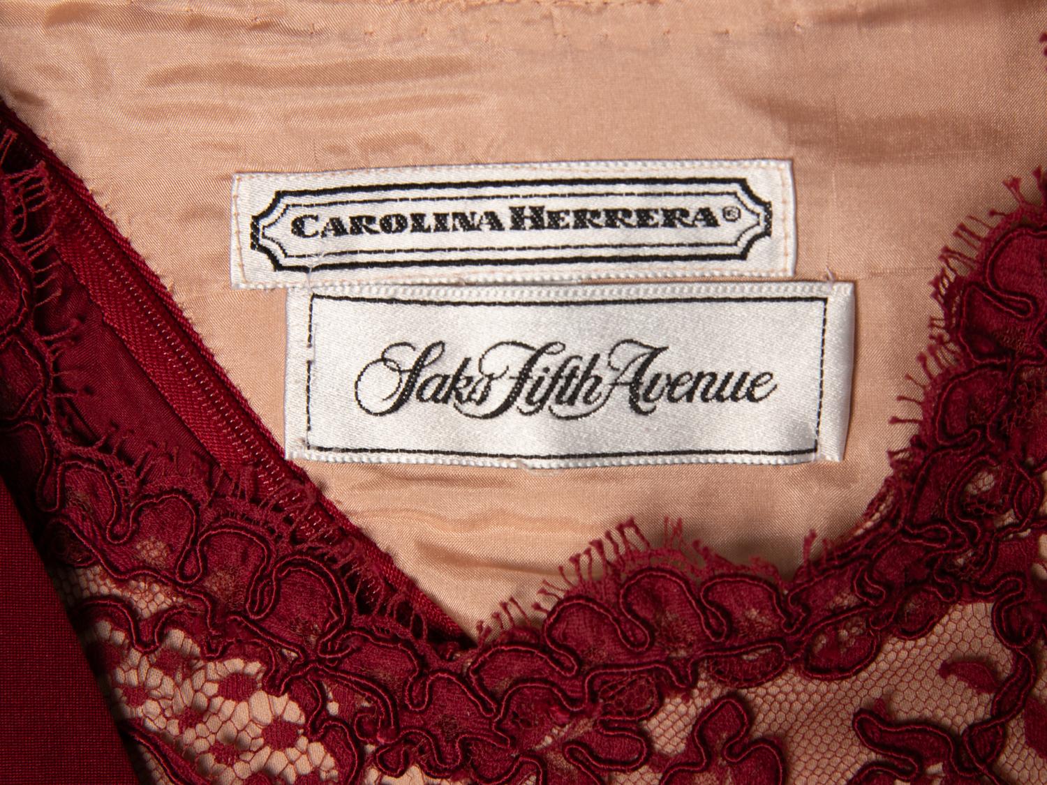 Carolina Herrera, Maroon Lace & Silk Gown