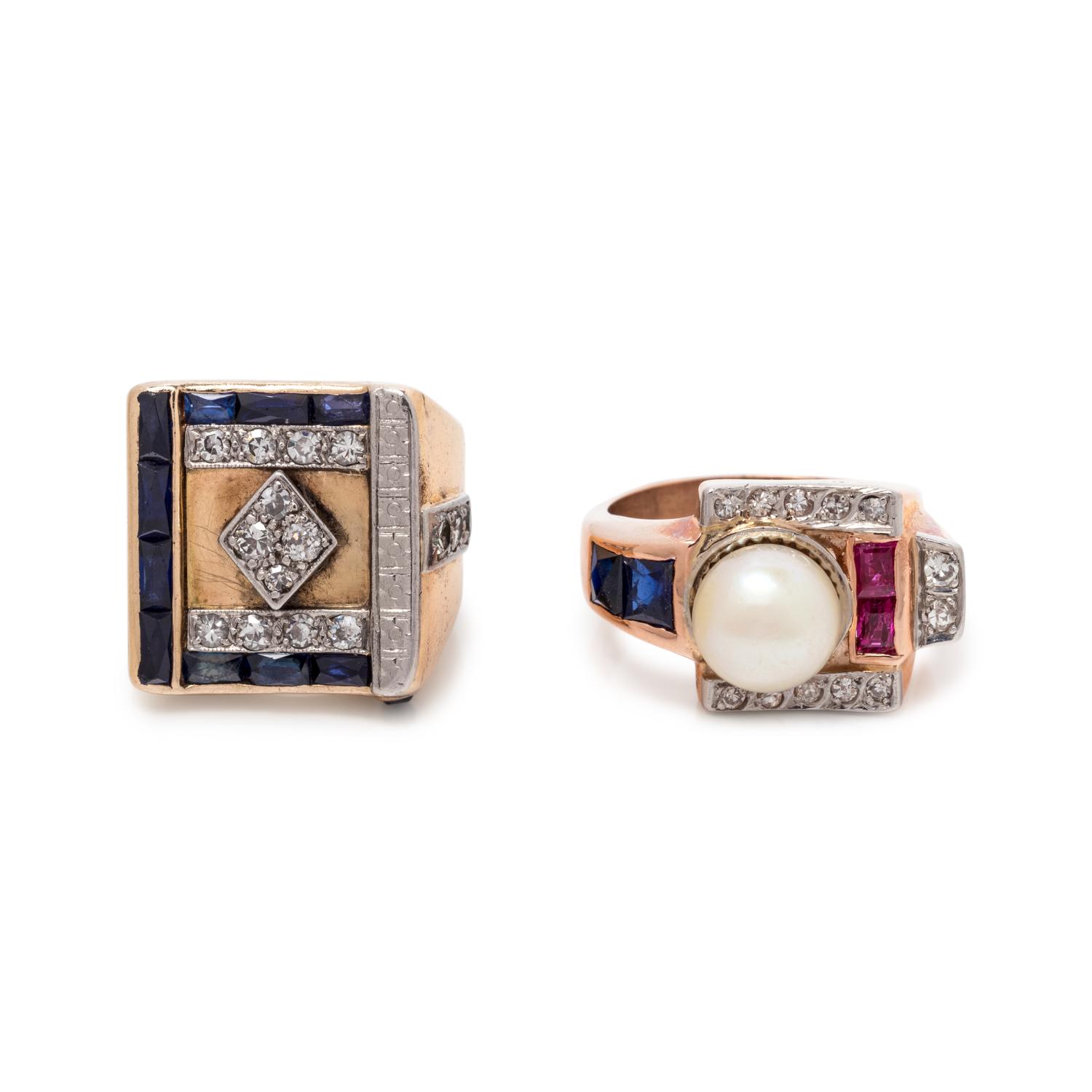 COLLECTION OF DIAMOND AND SYNTHETIC SAPPHIRE RINGS