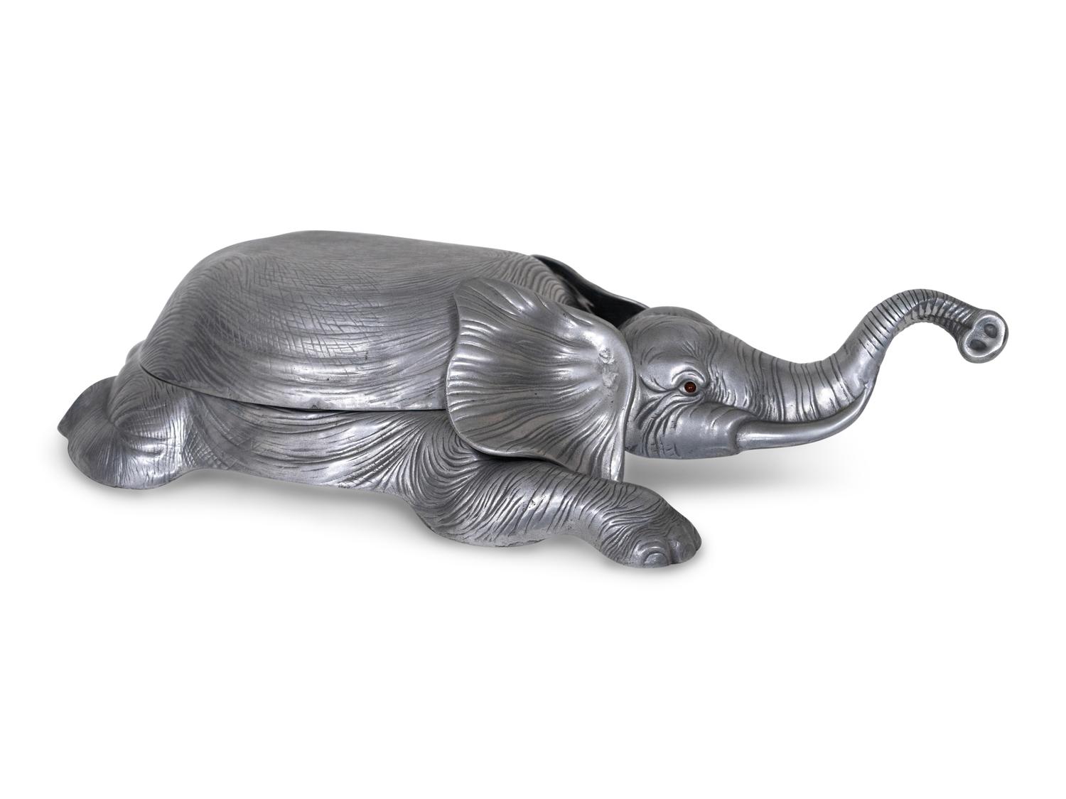A Large Arthur Court Cast Aluminum Elephant Centerpiece and Cover