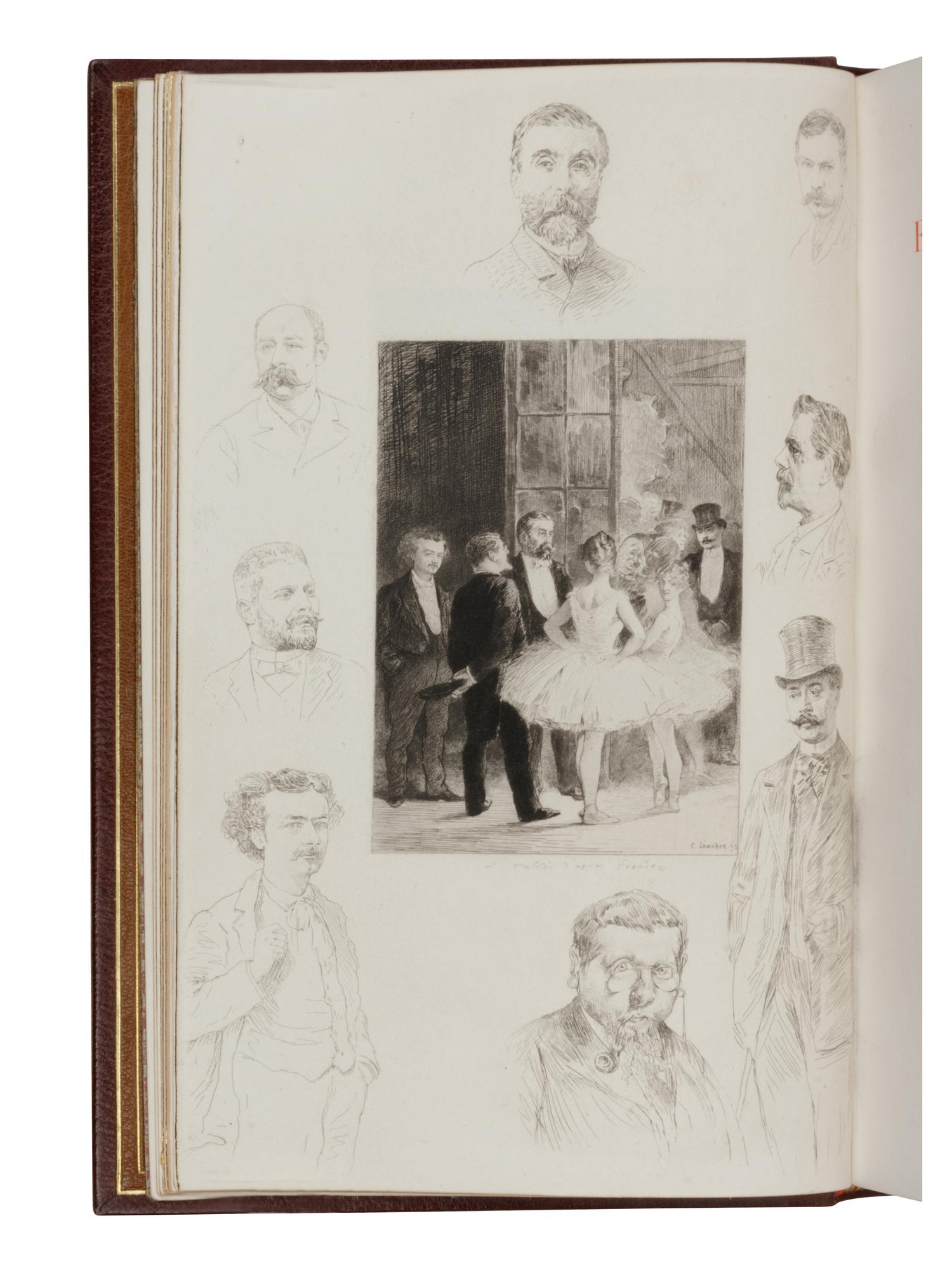 [MICHEL, Marius, binder]. LEANDRE, Charles (1862-1934), illustrator. HALÉVY, Ludovic (1834-1908). La Famille Cardinal . Paris: Émile Testard, 1893.