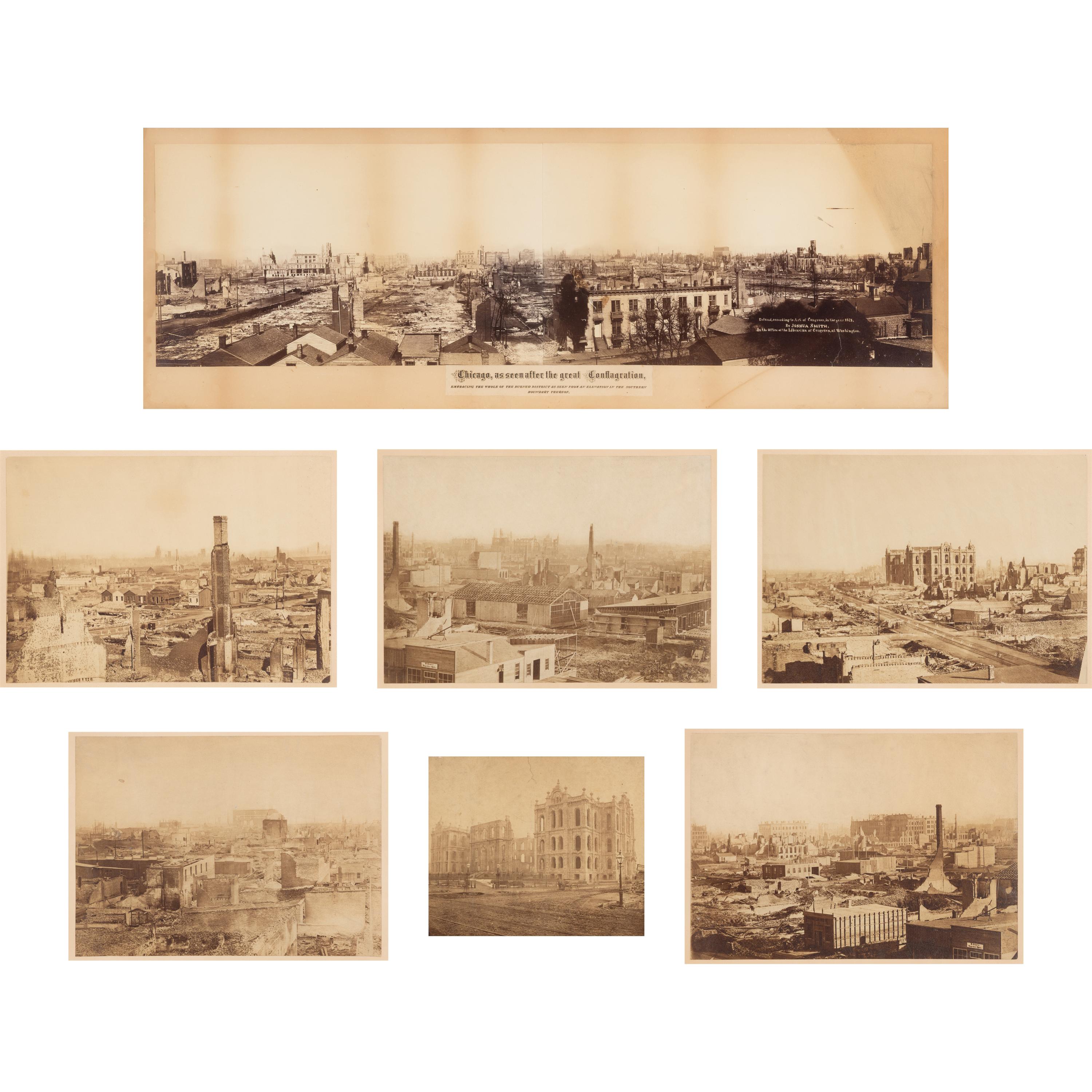 [Chicago Fire]. Smith, Joshua (1818-1891), photographer. Chicago, as seen after the great Conflagration . Washington, 1871.