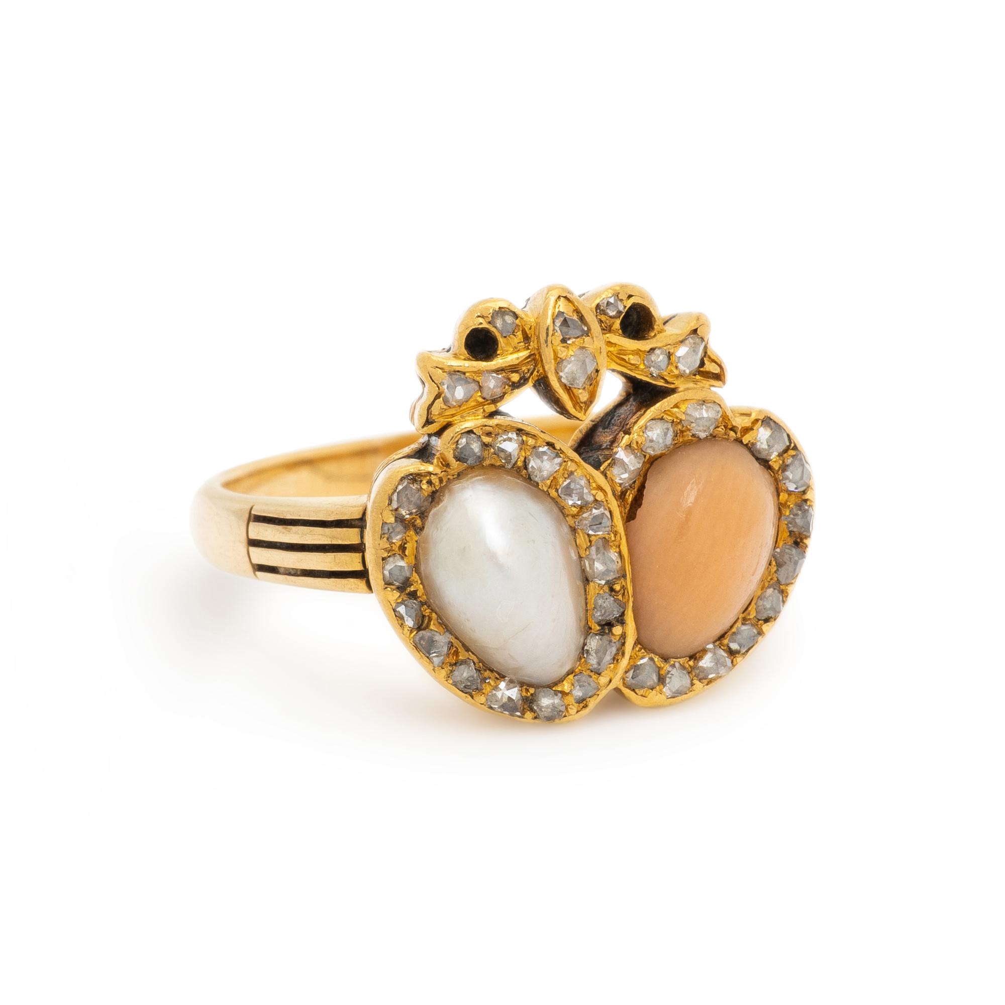 VICTORIAN, CORAL, PEARL, AND DIAMOND RING