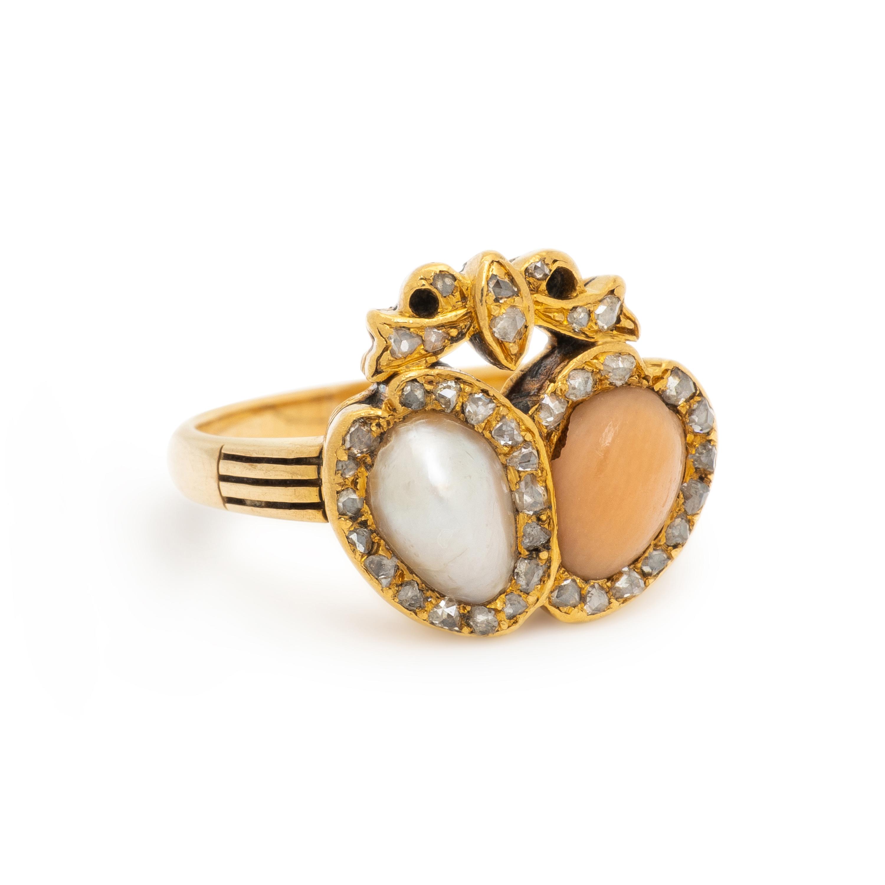 VICTORIAN, CORAL, PEARL, AND DIAMOND RING