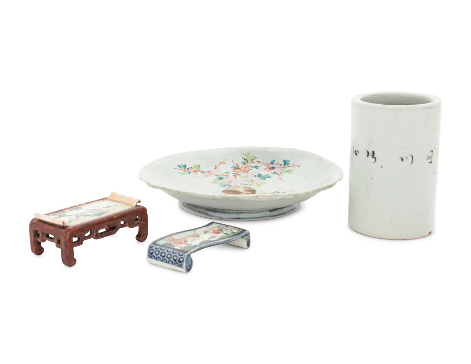 Four Famille Rose Porcelain Scholar’s Objects