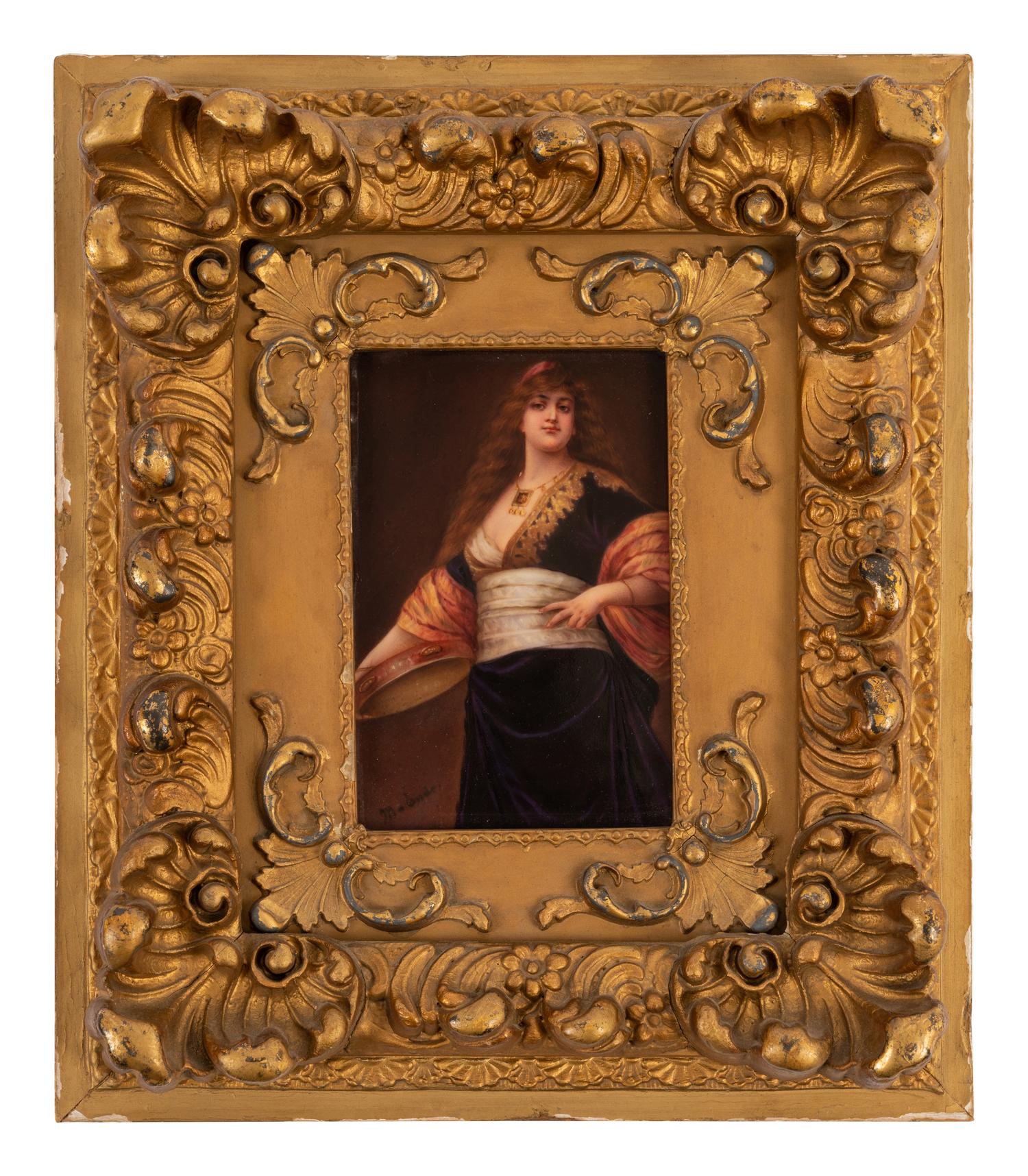 A Gebrüder Heubach Painted Porcelain Plaque after Friedrich Paul Thumann (German, 1834-1908)
