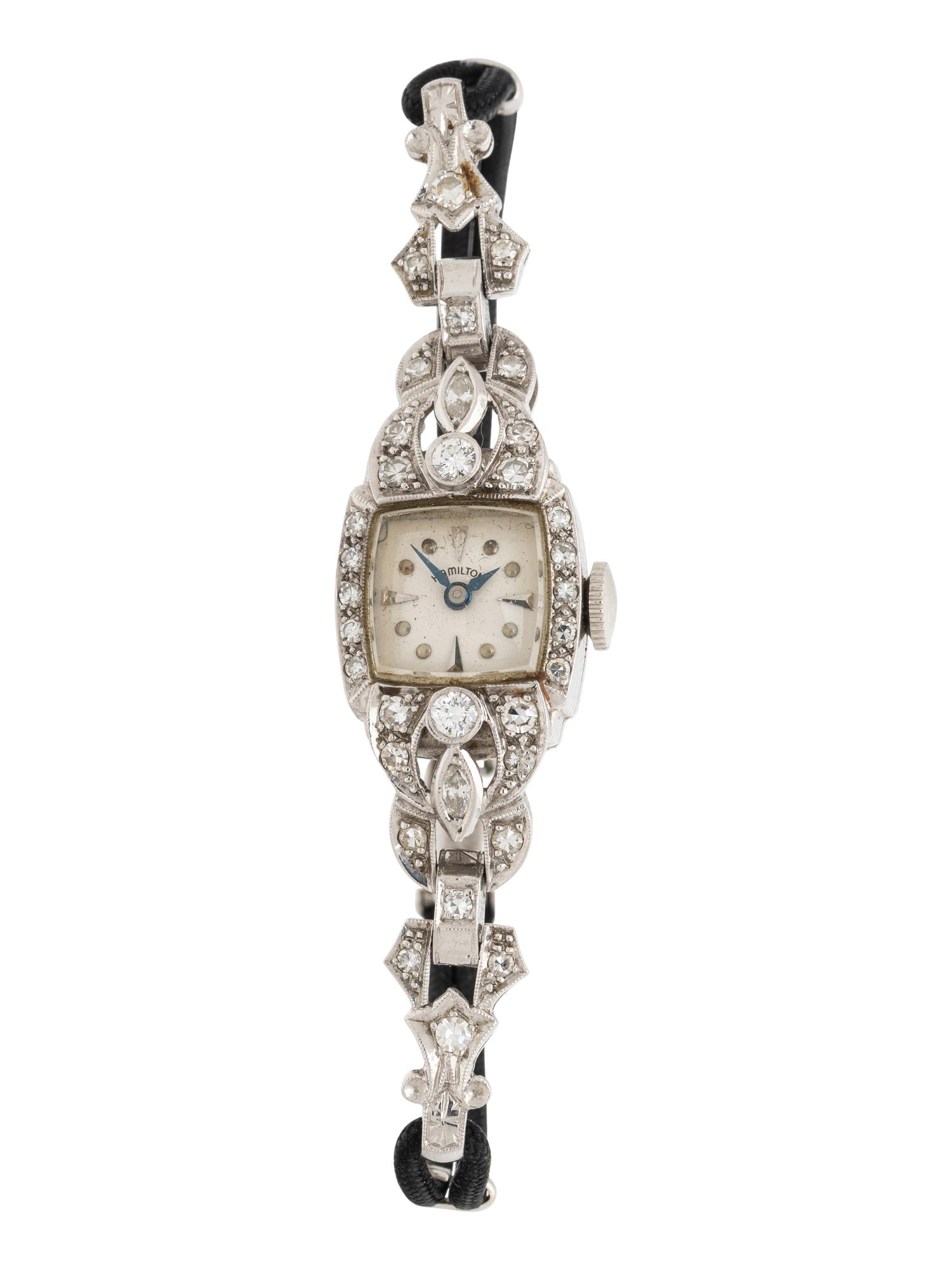 HAMILTON, PLATINUM AND DIAMOND WATCH