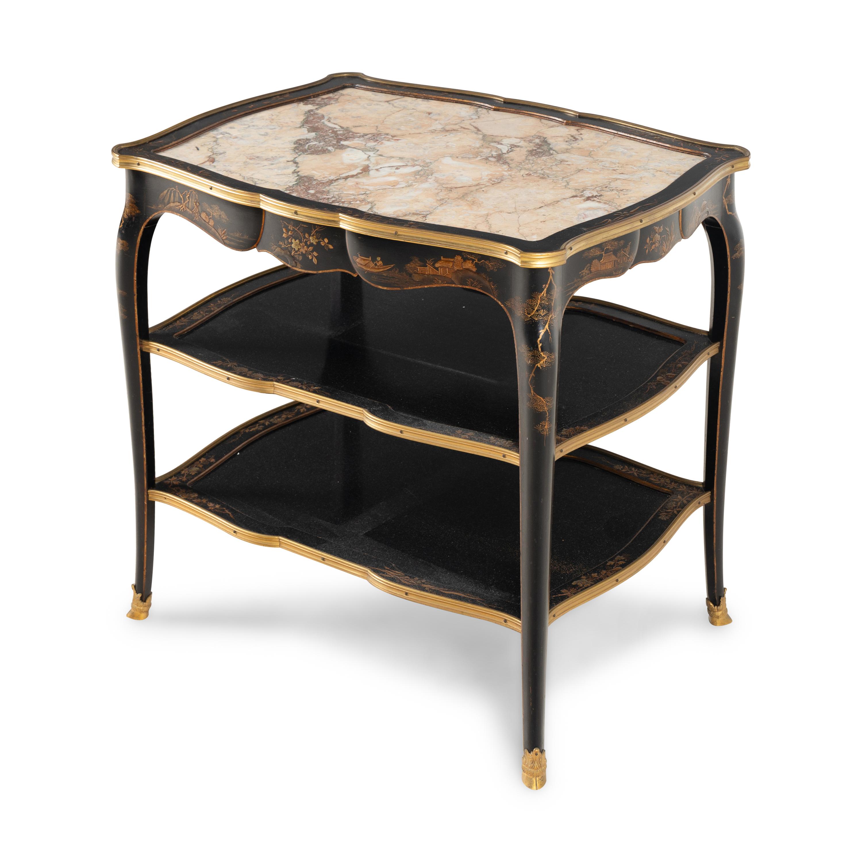 A Louis XV Style Black Lacquer and Gilt Bronze Mounted Table