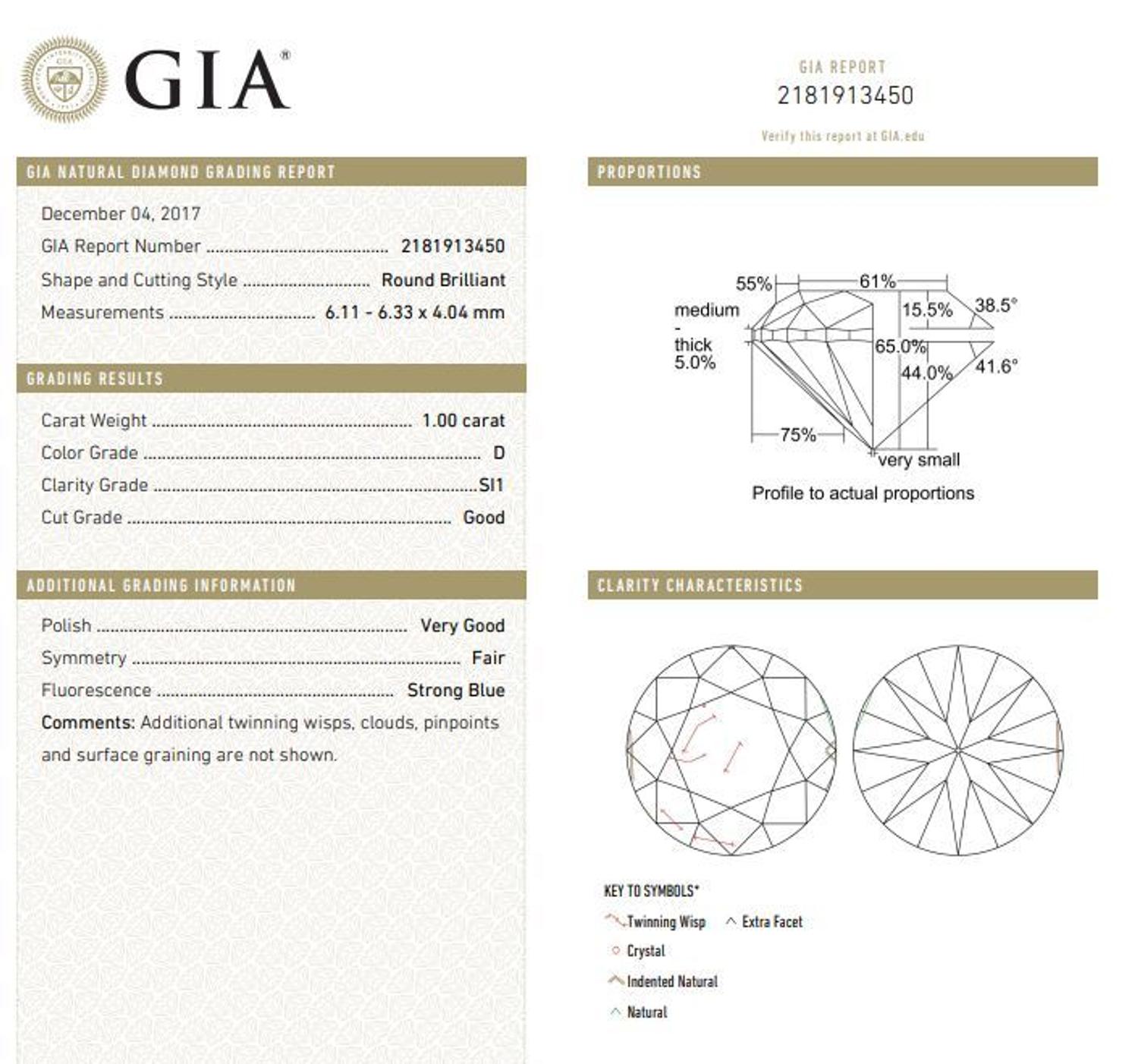 A 1.00 Carat Round Brilliant Cut Diamond,