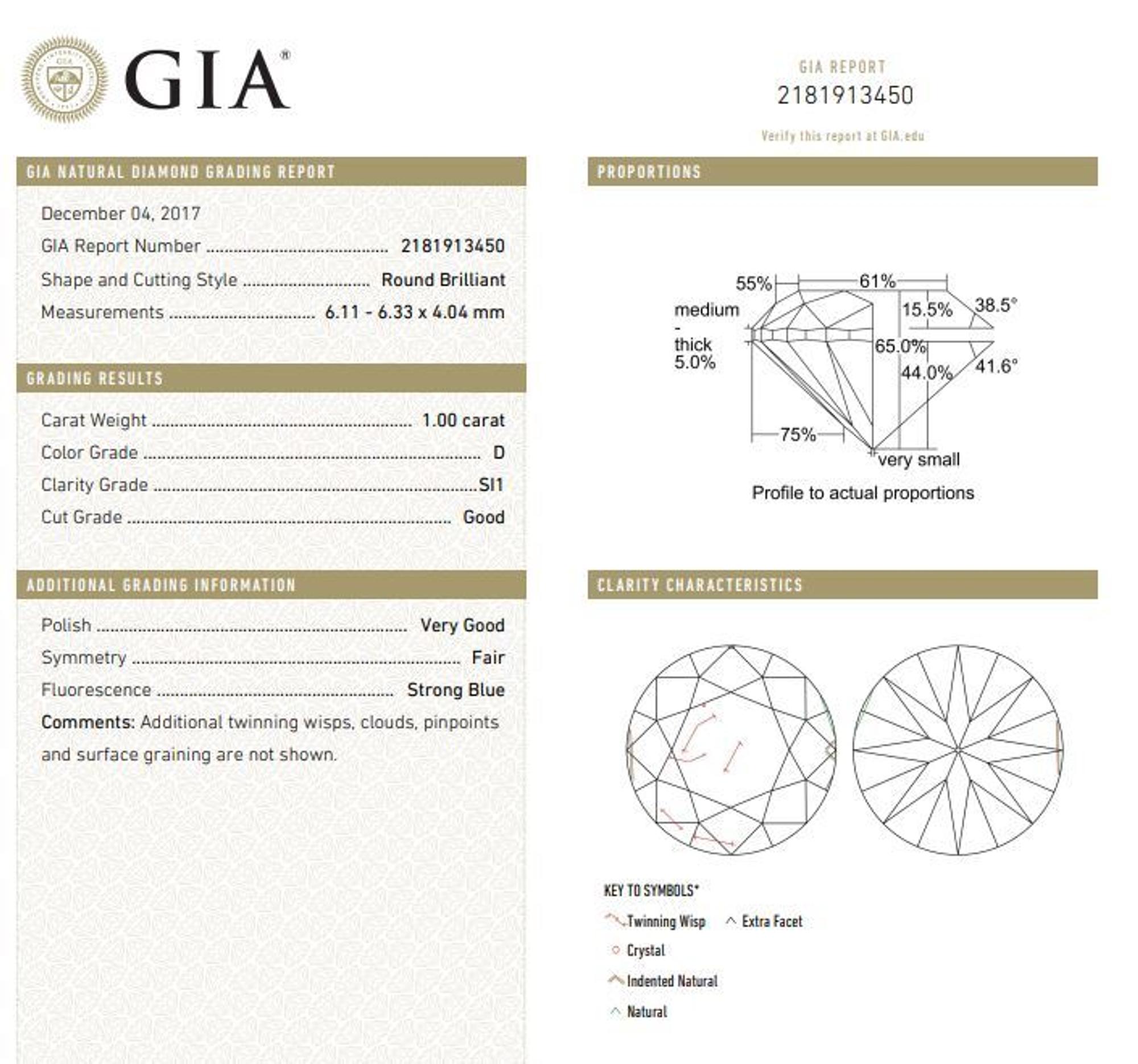 A 1.00 Carat Round Brilliant Cut Diamond,