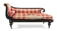 A Regency Brass Mounted Ebonized Chaise Longue Length 67 inches. — FIRST HALF 19TH CENTURY