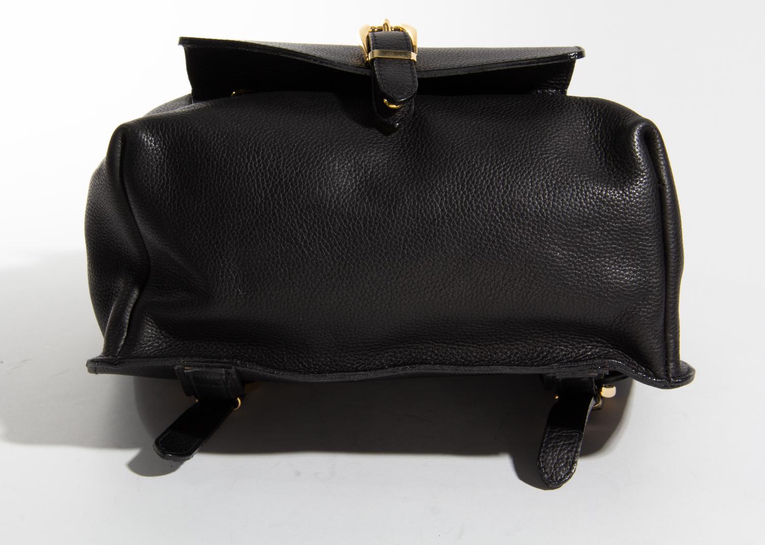 A Gianni Versace Black Leather Backpack, 11.75" x 11" x 4.5".