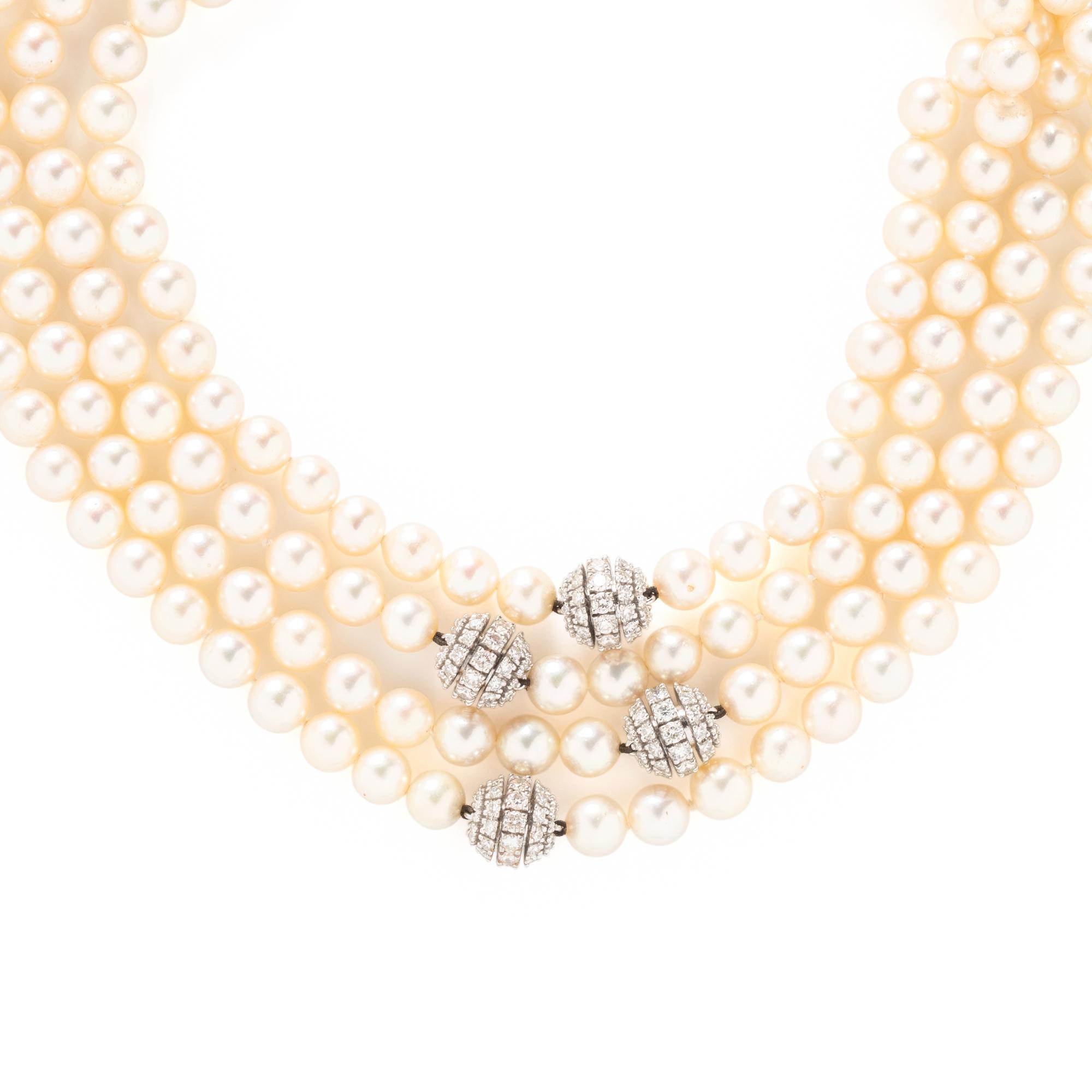 CULTURED PEARL AND DIAMOND CONVERTIBLE NECKLACE