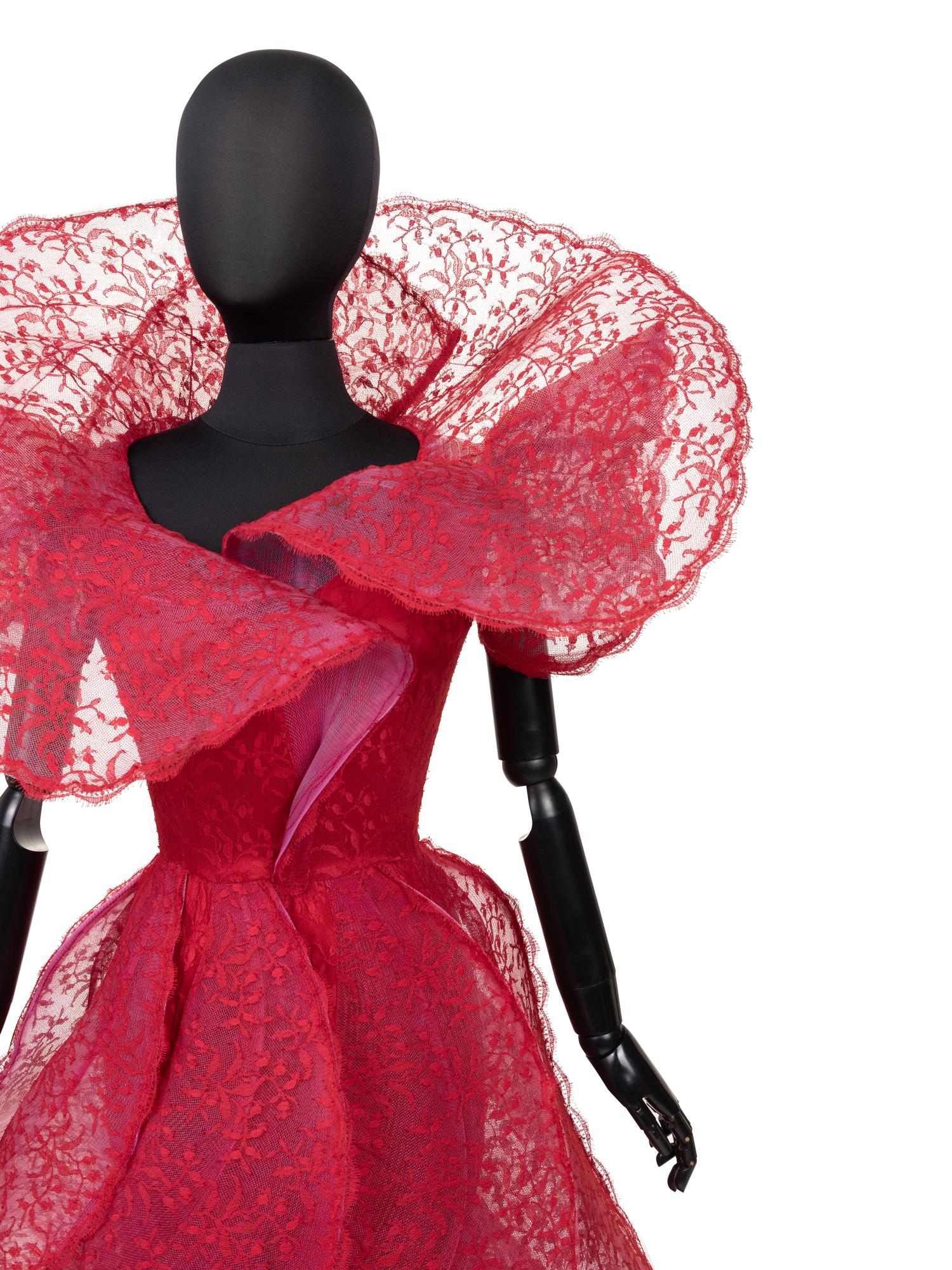 Pierre Cardin Haute Couture Tiered Flounce Lace Dress, 1987