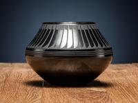 Blackware Pottery Jar, with Repeating Feather Design