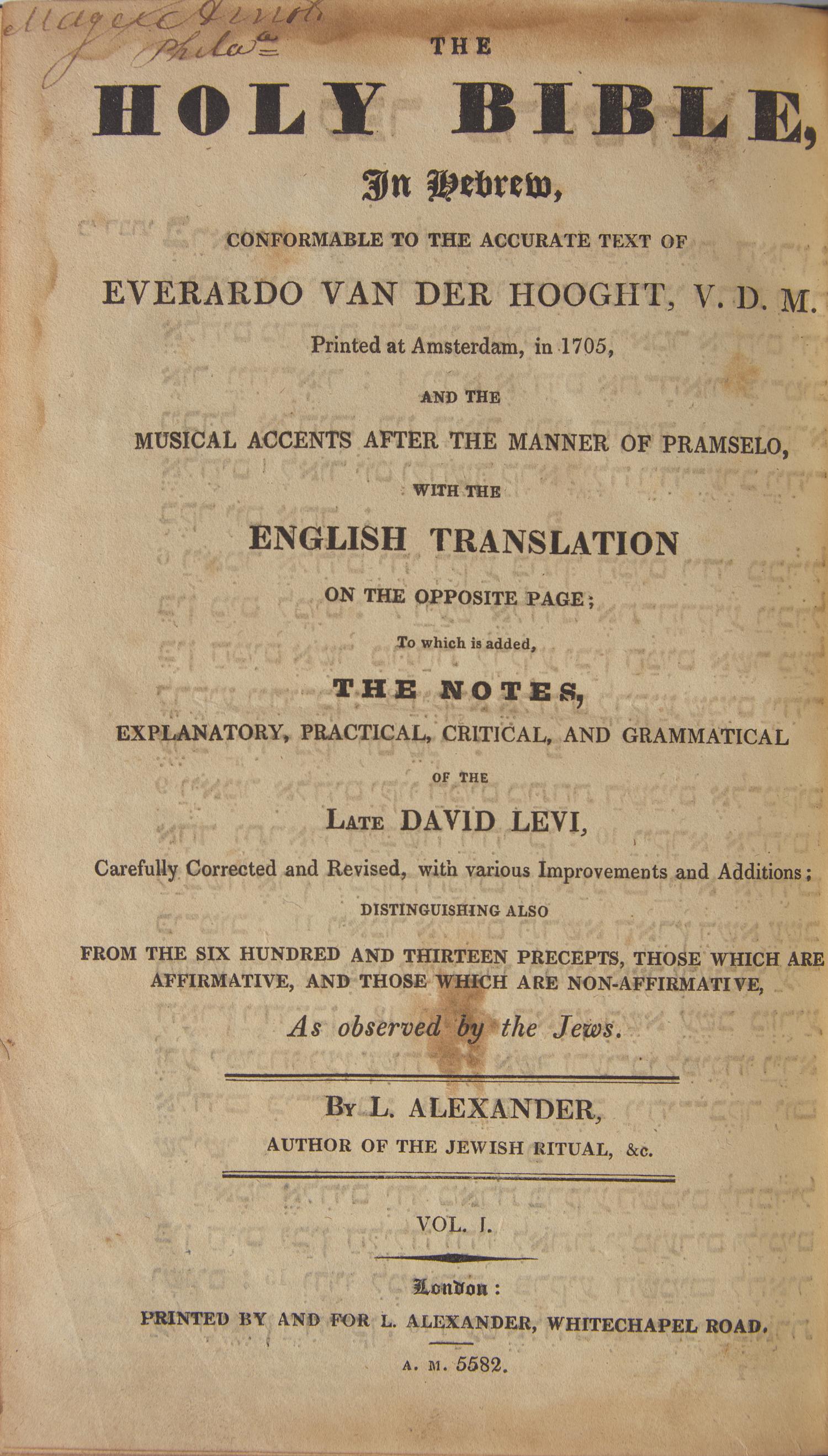 [Religion] [Judaica] Alexander, L. The Holy Bible, In Hebrew ...