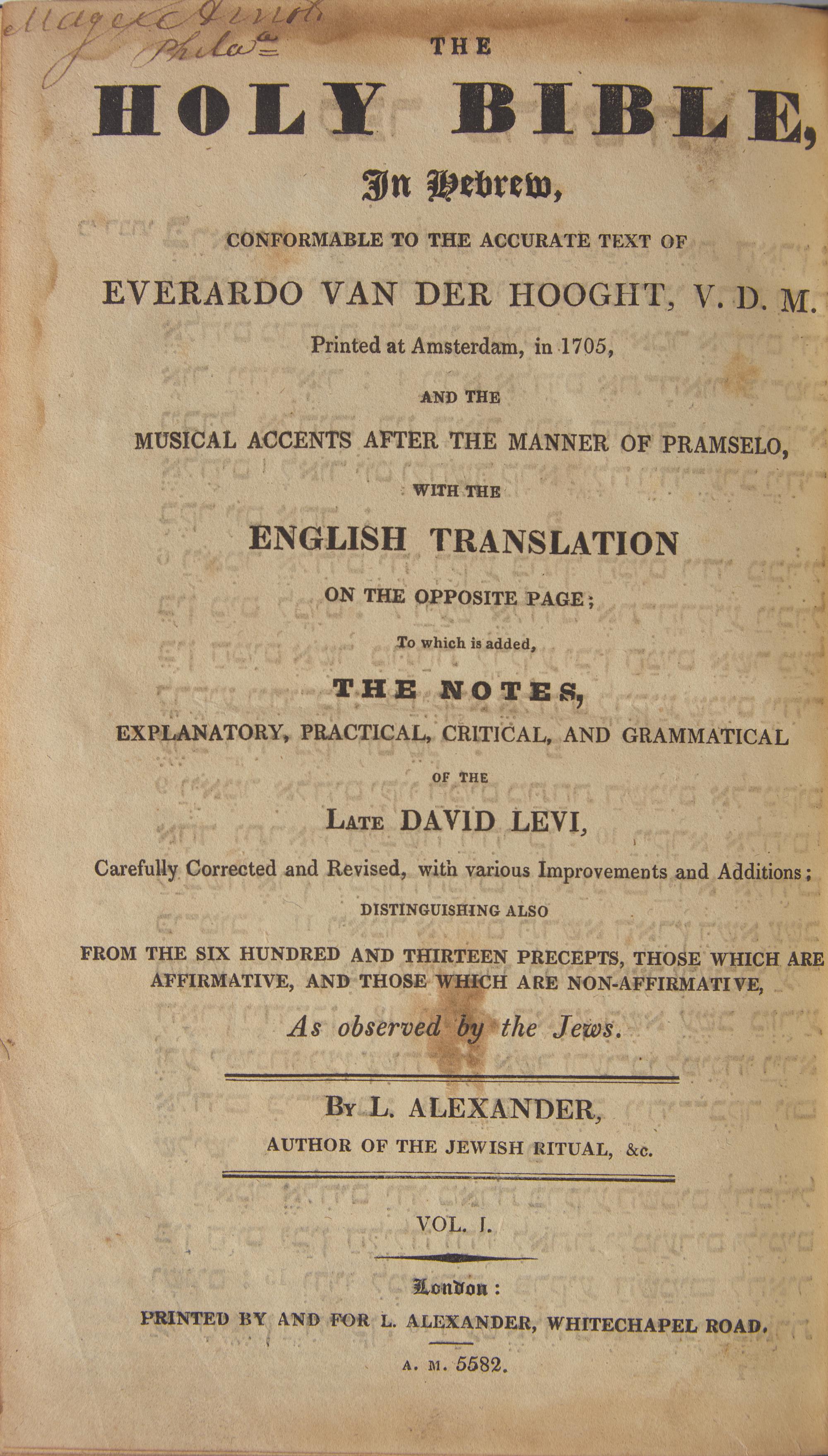 [Religion] [Judaica] Alexander, L. The Holy Bible, In Hebrew ...