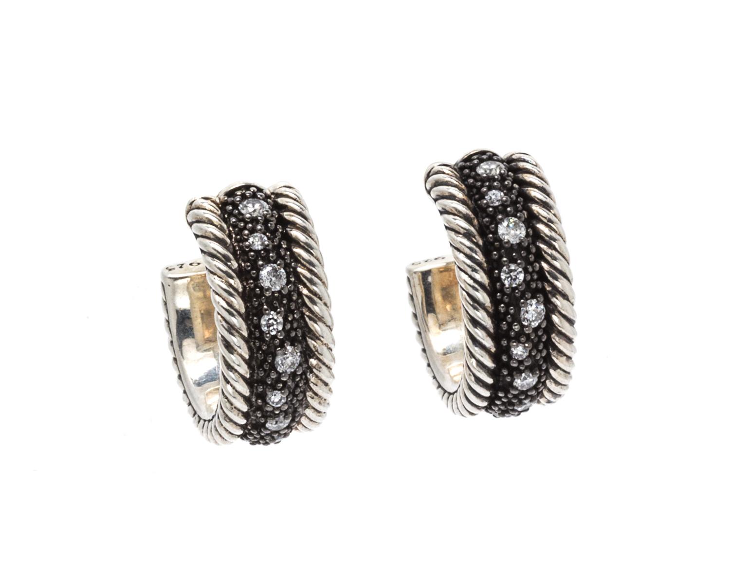 A Pair of Sterling Silver and Diamond "Midnight Mélange" Hoop Earclips, David Yurman, 6.10 dwts.